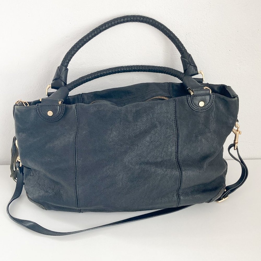 Cole Haan Oversized Black Pebble Leather Hobo Shoulder Bag w Adjustable Strap